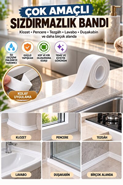 İndirimKap Su Sızdırmaz Banyo Mutfak Kenar Bandı 3.2mt Yapışkanlı Sızdırmaz Bant
