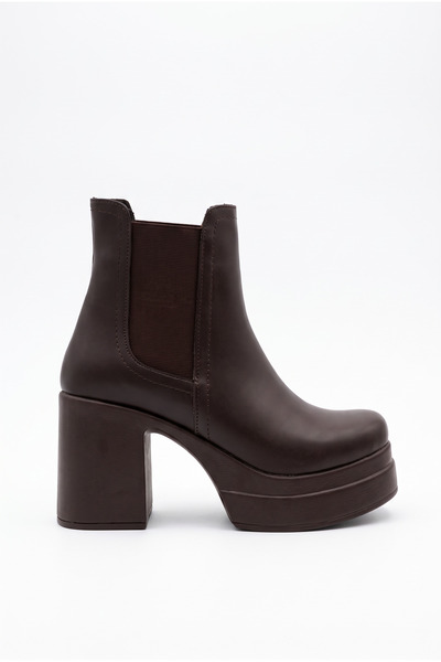 Shoesers Kadın Özel Tasarım Platform Topuklu Çift Lastikli Koyu Kahverengi Ch...