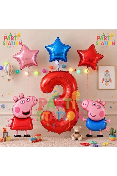 Parti Station Peppa Pig Concept 3 Year Old Star Balloon Set Pink Pig Peppa Pi...