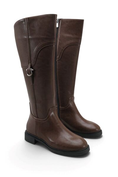 MODAADAM Women's Date Flat Sole Buckle Boots - Brown