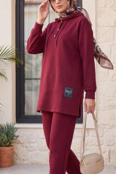 Modamorfo Snap-Fastened Arma Detailed Double Combed Cotton Set - Burgundy