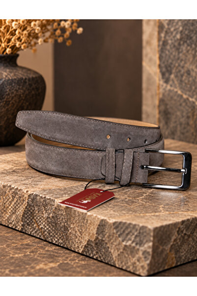 KASVA DERİ 3.5 Cm Dark Mink Suede Original Leather Belt