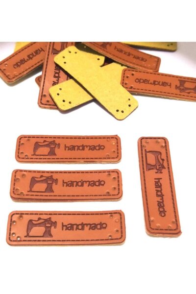Zedhobi 10 Adet Handmade Deri Etiket Dikiş Makinesi Figürlü Etiket , Etiketler