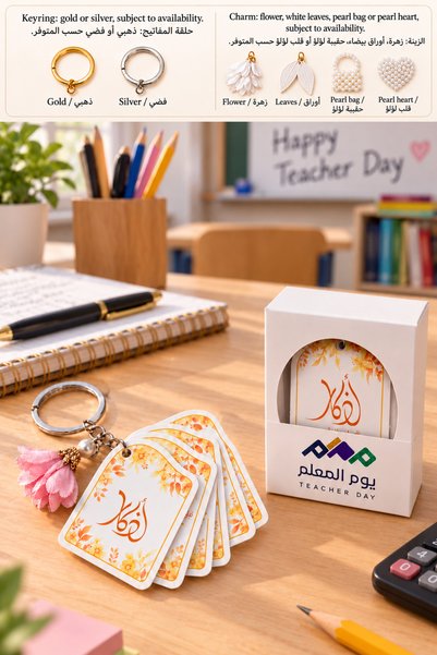 Generic Teachers Day Azkar Card Keychain Gift Boxes, 12 Pieces, Yellow | بطاق...