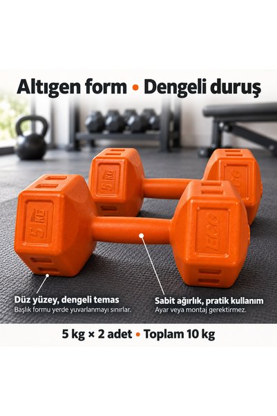 ECG Spor 5 Kg Turuncu Dambıl Seti 5 Kg X 2 Adet Toplam 10 Kg Ağırlık Seti