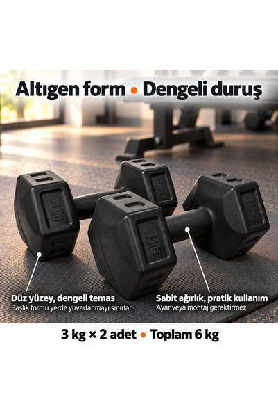 ECG SPOR 3 KG Dambıl Seti Fitness ve Ağırlık Seti Siyah