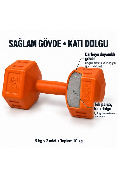 ECG Spor 5 Kg Turuncu Dambıl Seti 5 Kg X 2 Adet Toplam 10 Kg Ağırlık Seti
