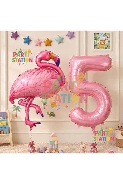 Parti Station Flamingo Balloon 5 Year Old Birthday Balloon Set Flamingo Conce...