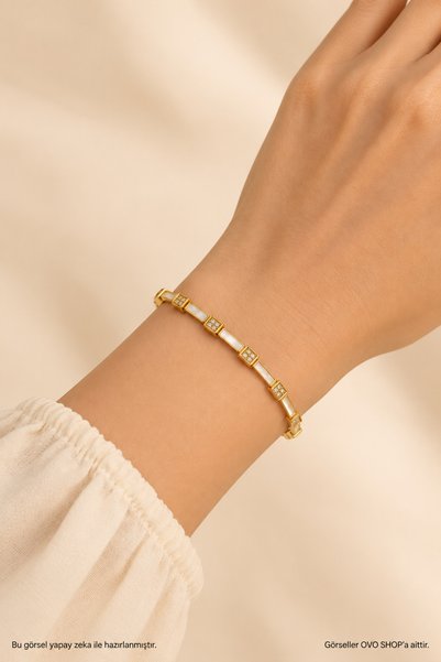 OVO SHOP Detailed Square Zircon Stone Gold cm 316L Stainless Steel Women's Bracelet