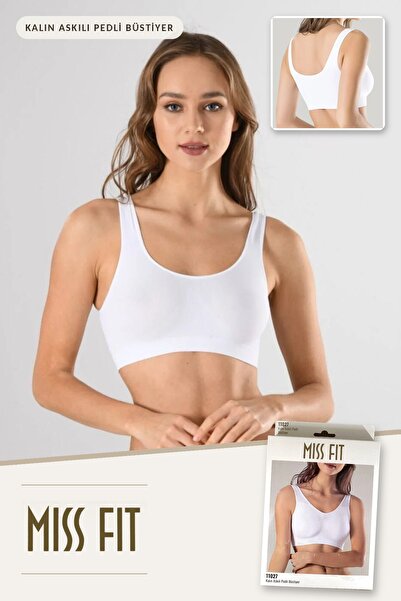 Miss Fit Kadın Kalın Askılı Pedli Dikişsiz Büstiyer Yarım Atlet Beyaz