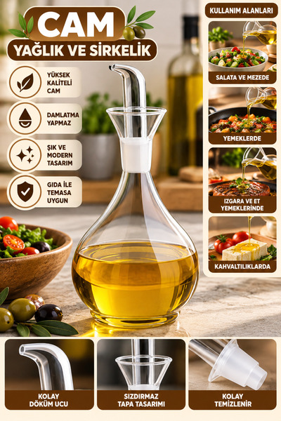 MİMOZA PARK Borosilikat Cam Yağlık Sirkelik 900ml + Bambu altlık Hediye