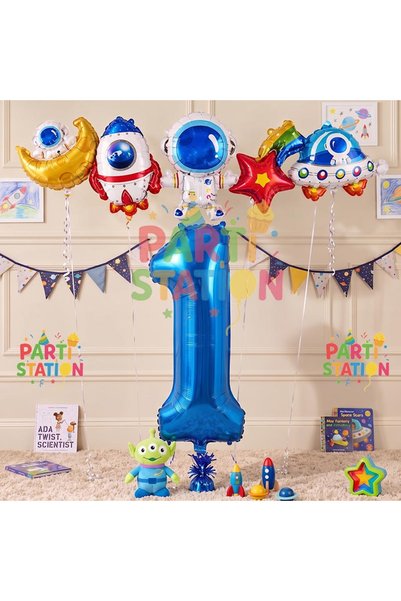 Parti Station Navy Blue Color Number Balloon Space Concept 1st Year Birthday ...