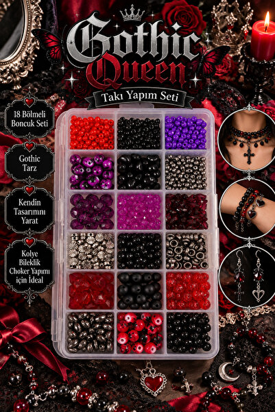 By MO Accessories Σετ κατασκευής κοσμημάτων Gothic Queen με 18 θήκες, Μαύρες ...