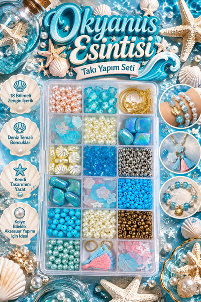 By MO Accessories Mavi İnci Boncuk Takı Yapım Seti – Okyanus Esintisi Bilekli...