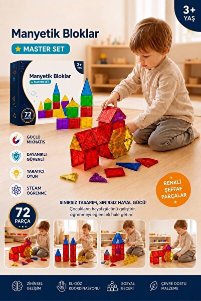 FBZhome 72 Parça Manyetik Yapı Blokları - Çocuklar için Renkli 3 Boyutlu Karo...