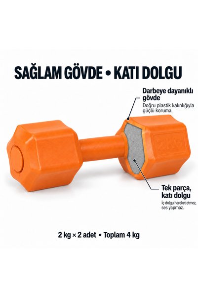 ECG Spor 2 Kg Turuncu Dambıl Seti 2 Kg X 2 Toplam 4 Kg Ağırlık Seti