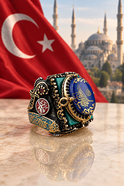 Siset Gümüş 925 Ayar Tuğralı Erkek Gümüş Yüzük