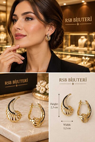 RSB Bijuteri ve Aksesuar Küpe LUXE Seri Altın Renk Kaplama Taşlı + Hediye Paket