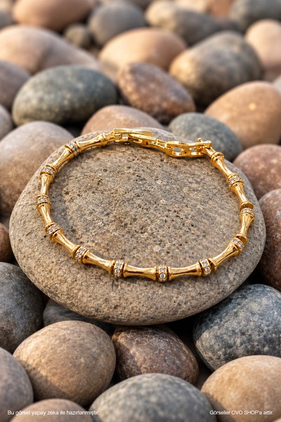 OVO SHOP Bamboo Form Zircon Stone cm 316L Stainless Steel Bracelet