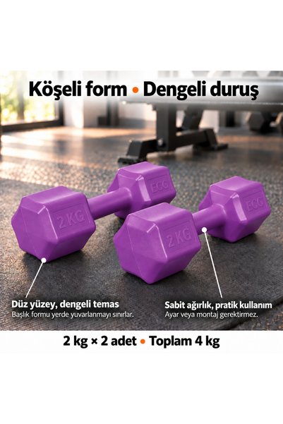 ECG Spor 2 Kg Mor Dambıl Seti 2 Kg X 2 Adet Toplam 4 Kg Ağırlık Seti