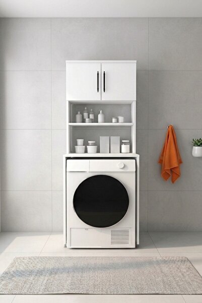 İboda Home Collection Üst Dolaplı Çok Amaçlı Çamaşır Makinesi Dolabı Beyaz