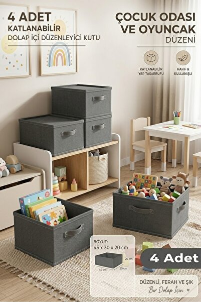 MorPort 4 Pieces Foldable Closet Organizer Box 45X30X20 cm |   Clothing and Garment Organizer Storage Box Multi-Purpose Basket Color: Anthracite Fabric