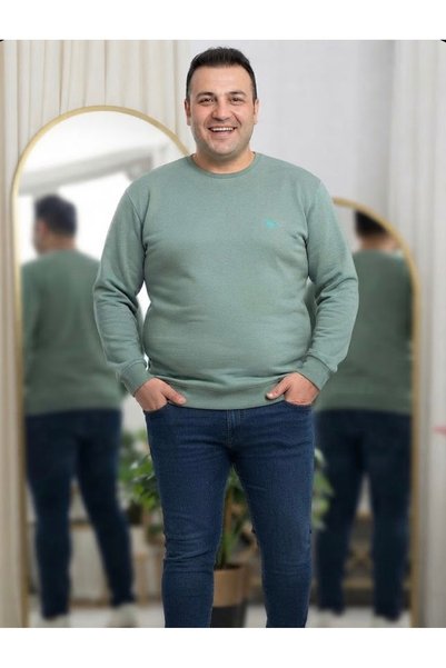 Hamo kids Erkek Battal Kalıp Uzun Kollu Bisiklet Yaka Sweatshirt - haki