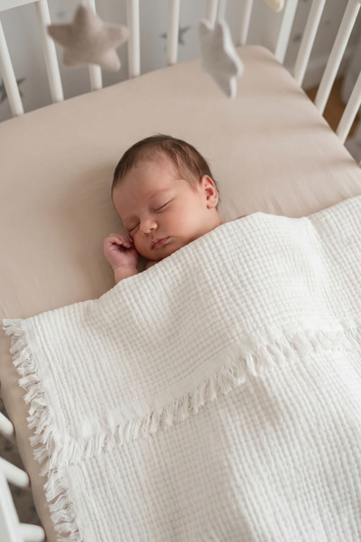 HEİANMONO Baby Blanket 100% Cotton Muslin & 4 Layers & Cream (100X120 cm)(250 Grams)
