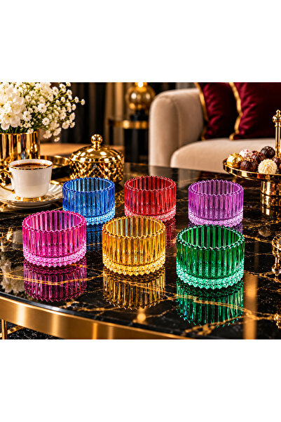 çukurova home 6 lı Renkli Mini Yuvarlak Sunumluk - Lokumluk ( 95 ml )