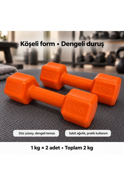ECG Spor 1 Kg Turuncu Dambıl Seti 1 Kg X 2 Adet Toplam 2 Kg Ağırlık Seti