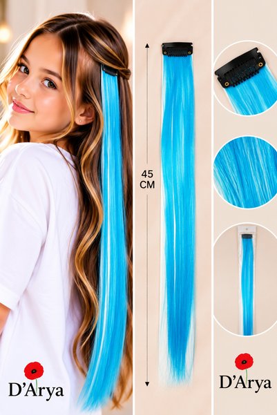 Darya D’Arya Mavi Çıtçıtlı Renkli Saç Postişi 40-50 cm DD868 Blue Tinsel Fest...