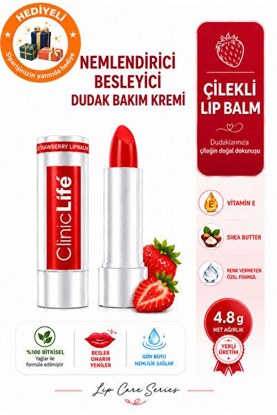 Dudak Bakım Kremi 4,8gr, Doğal Yağlar Ile Çilekli Dudak Bakımı Nem Strawberry Lip Balm