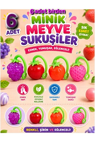 OYUNCAKSAHİLİ Çilek Üzüm Portakal Domates 6 Adet Birden Sukuşi Squishi Çek Uz...