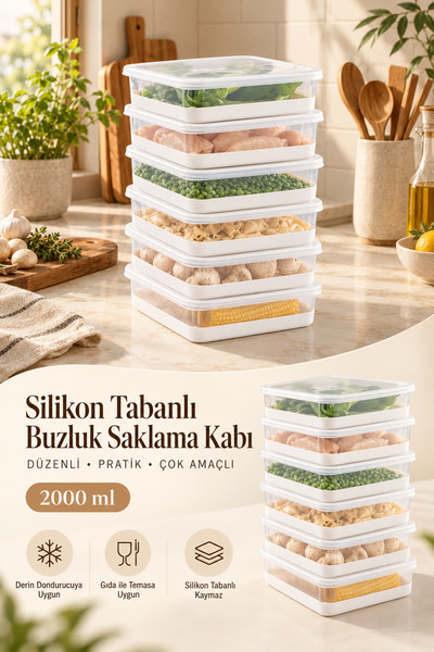Poomy 6'Lı Set Silikon Tabanlı Difriz Saklama Kabı - Derin Dondurucu Saklama ...