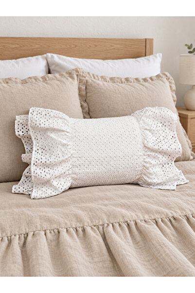 Decamor home Lidya Fisto White Ruffled Throw Pillow Cover