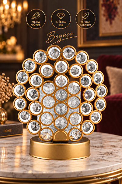 Begüsa Kristal Yaprak Mumluk Eskitme, Kristal Taşlı Dekoratif Mumluk, Yaprak ...