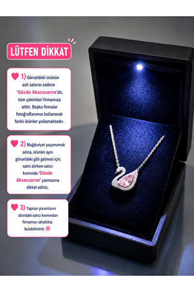 shop IŞIKLI KUTUDA PEMBE TAŞLI GÜMÜŞ KUĞU KOLYE ÇELİK