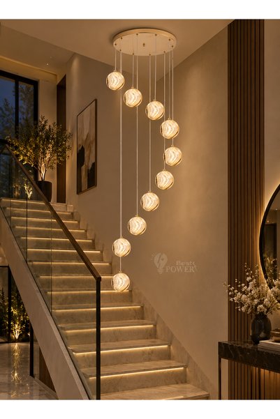 best power ثريا حديثة معلقة 6640-10 مزودة بـ 10 مصابيح LED بقوة 40 وات مع 3 أوضاع إضاءة، وطول قابل للتعديل 250 سم