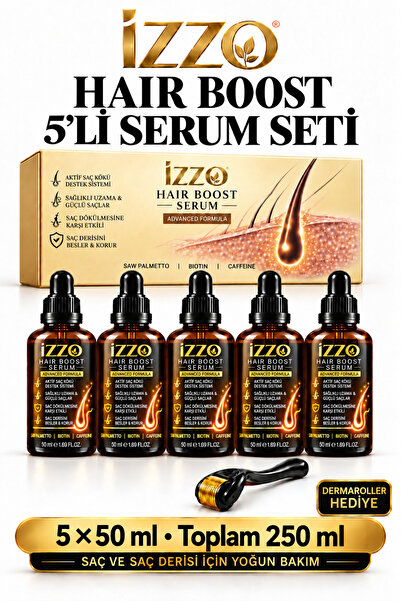 Izzo Hair Boost Saç Kök Tohumlama serum 5x50 ml + Dermaroller Tarak | Biotin,...