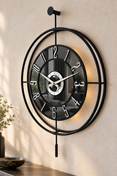 Pey Aksesuar Metal Camlı Duvar Saati 50 X 70 Cm Orta Boy Işıklı Gerçek Cam M5...
