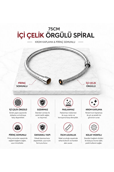 Robot Ara Spiral (75cm) - İçi Çelik Örgülü - Pirinç Somunlu