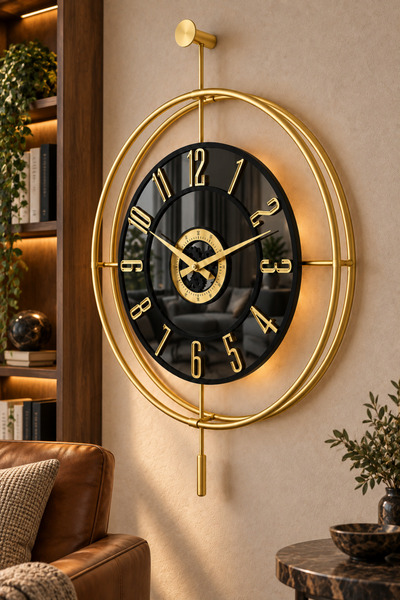 Pey Aksesuar ÇİFT KATLI BÜYÜK BOY GERÇEK AYNA Metal Camlı Duvar Saati 50 X 70...