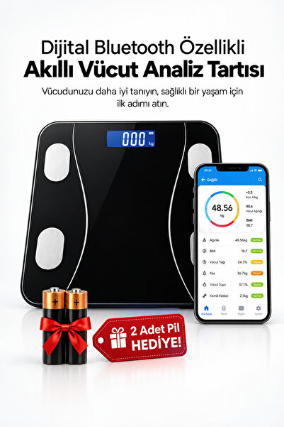 Repai Akıllı Baskül Vücut Analizli Yağ Su Kas BMI BMR Ölçer Dijital Tartı