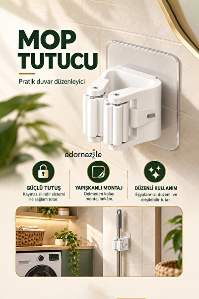 adornazzle 1 Adet Yapışkanlı Pratik Mop Tutucu, Temizlik Fırçası Tutucu, Şems...