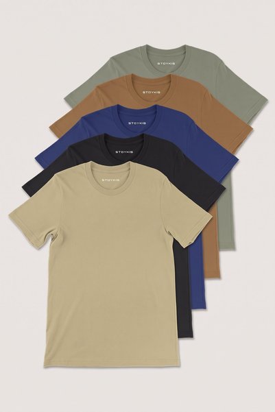 Stoykis Men's Khaki Brown Navy Blue Black Earth 100% Cotton 5-Piece T-Shirt Pack Regular Fit