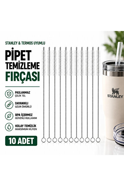 10’lu Pipet Temizleme Fırçası Seti Uzun Saplı Termos Şişe Bardak Pipeti Temizleme