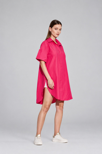 HANIQA Long Oversize Short Sleeve Basic Shirt