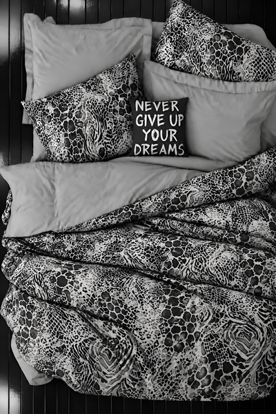 İQON Elastic Fitted Sheet Duvet Cover Set Single Size Python Black
