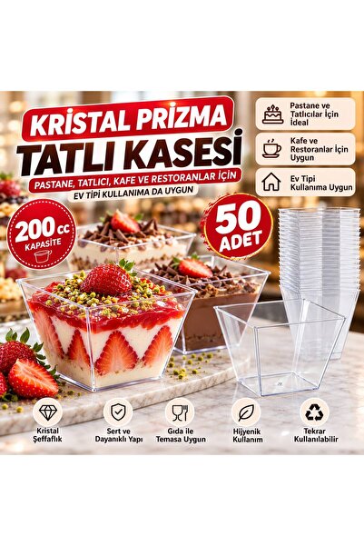 Kristall KRİSTAL PRİZMA KASE 200CC CUP  50 ADET SALATA PASTA SUNUMLARI
