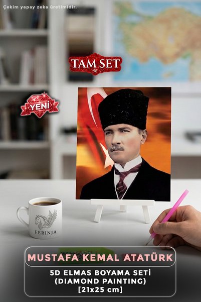 Ferinja Mustafa Kemal Atatürk - 5D Elmas Boyama Seti - Workshop Etkinlik Hobi...